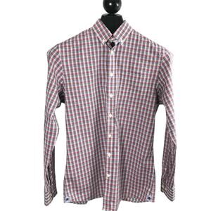 Hackett London Shirt Mens Small Classic Fit Red Blue Plaid Button Up Long Sleeve